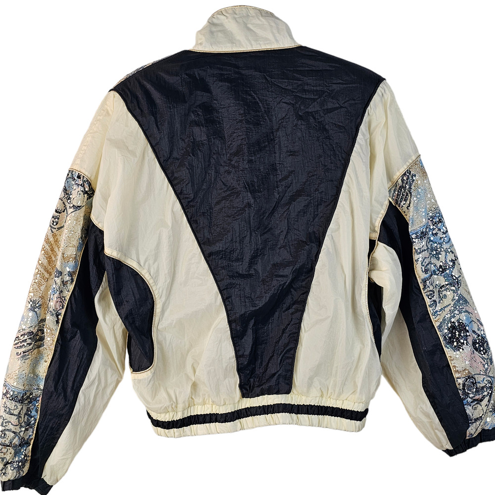 Vintage 80s East West Windbreaker cream silver blue women's Large - Picture 2 of 13